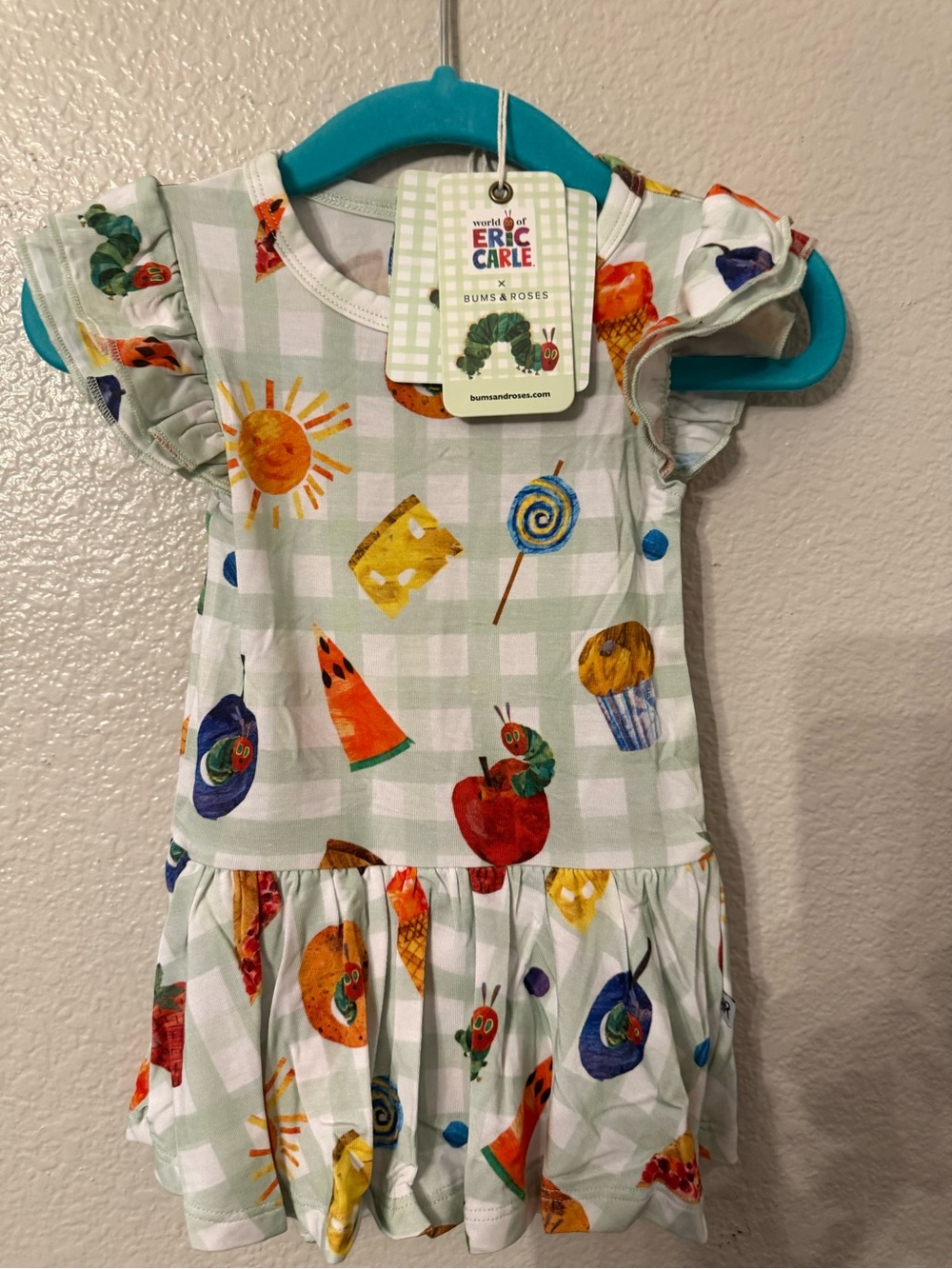 Bum & Roses x Eric Carle Girls' Green Checkered Caterpillar Print Dress